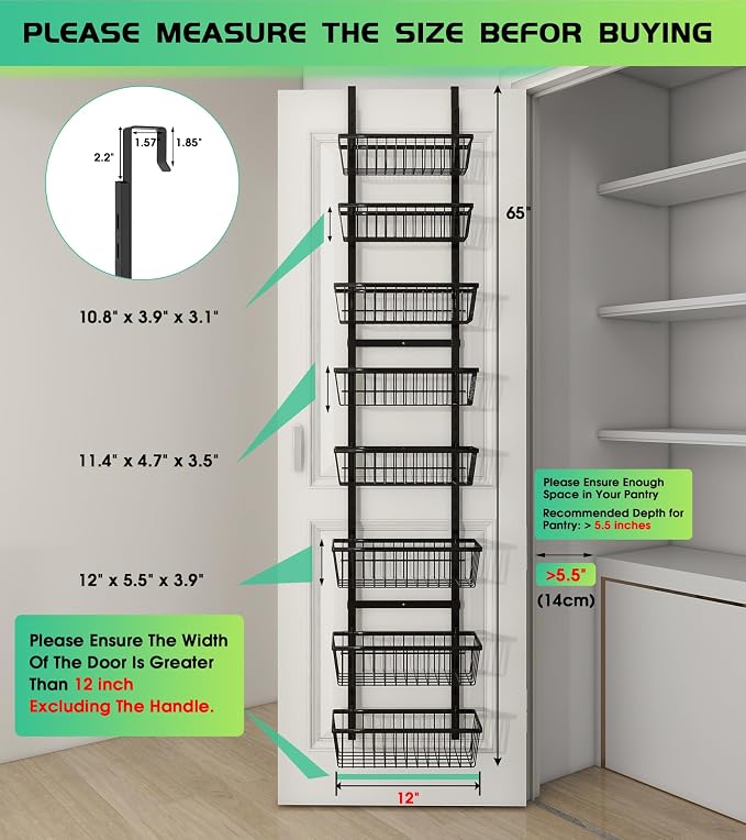 12 Inch Wide Narrow Over The Door Pantry Organizer, Pantry Organization and