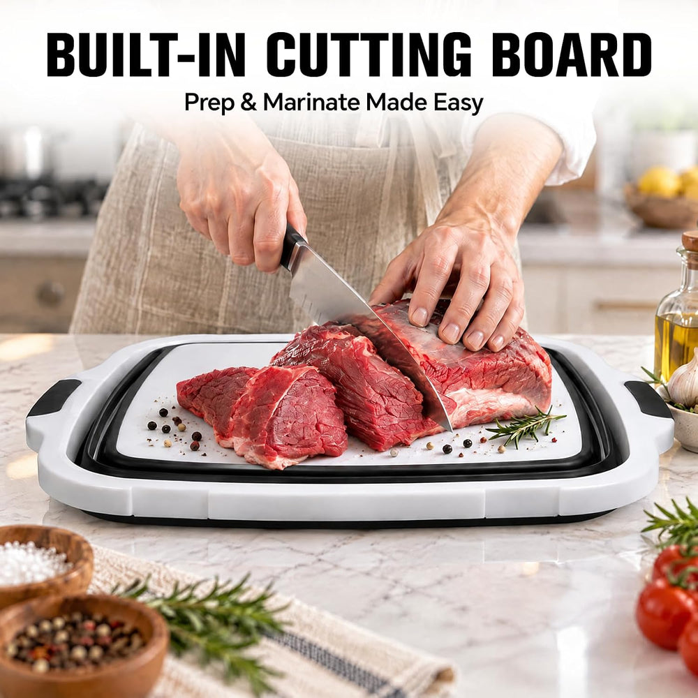 XL Collapsible BBQ Prep Tub with Lid, Portable Meat Marinating Container