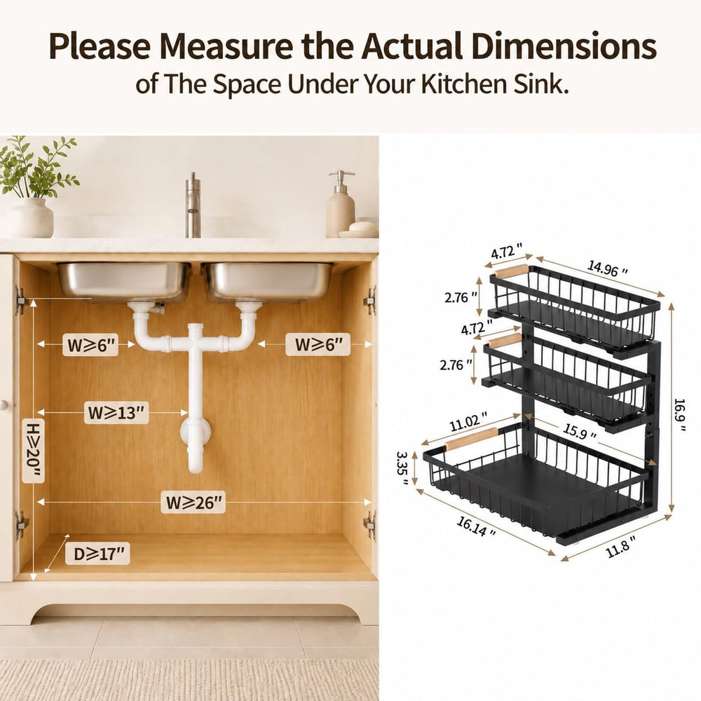 Three-Tier Under Sink Organizer Kitchen Bathroom, Grid, 2 Pack