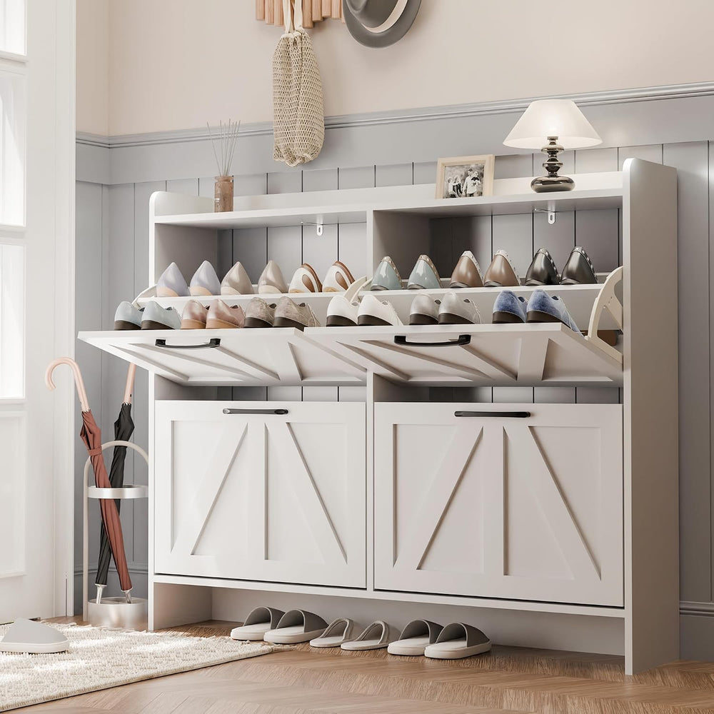 MU Shoe Storage Cabinet with 4 Flip Drawers, Freestanding Shoe Cabinet, Slim ...