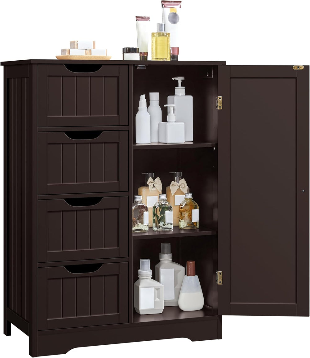 Yaheetech Bathroom Storage Cabinet with 4 Drawers and Door, Espresso