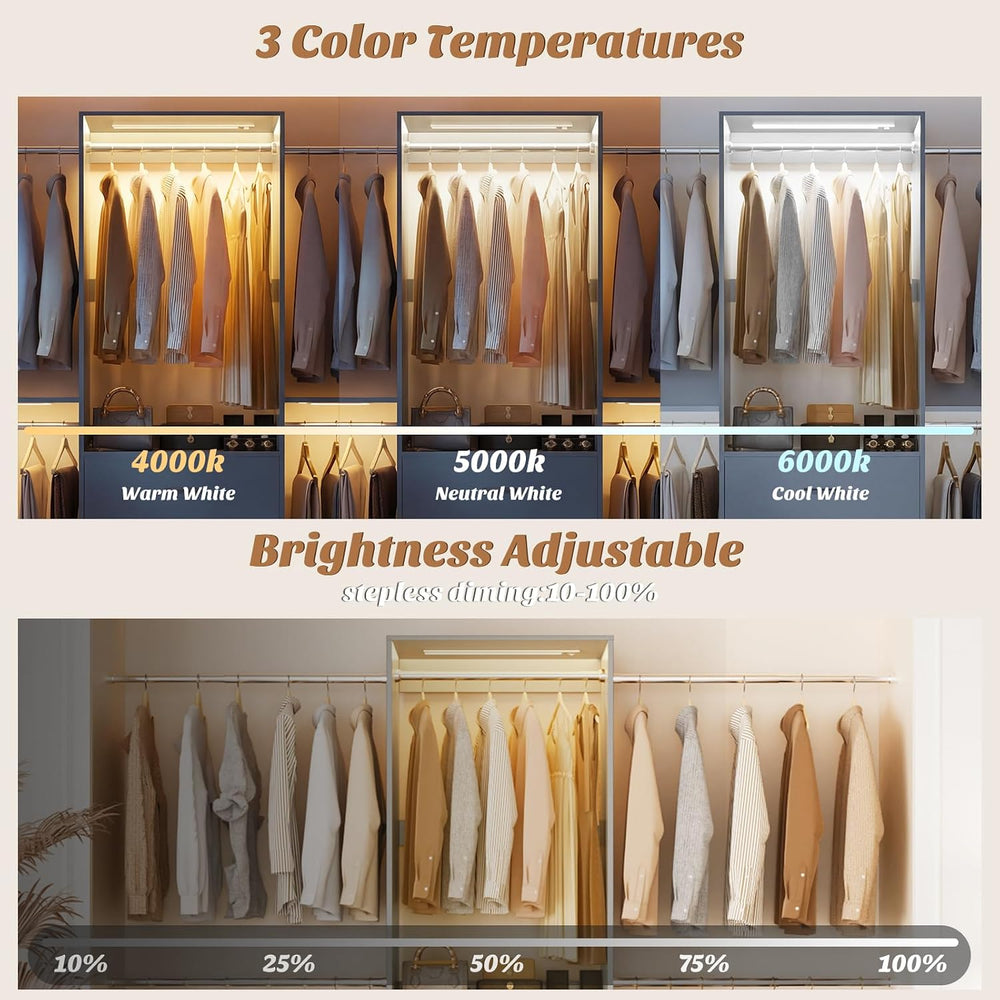 Aheaplus Closet System with Motion-Sensing Light, 3 Wooden Drawers and 4 Hang...