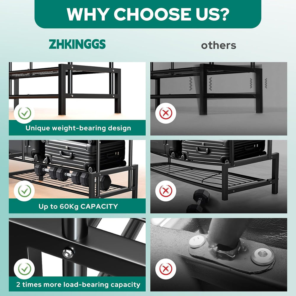 Clothes Rack with Shelves, Double Rods Clothing Rack for Bedroom, Black