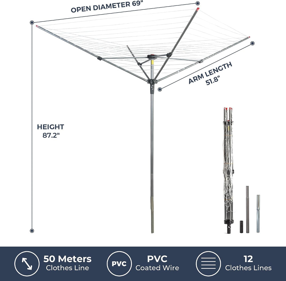 STO STO Umbrella Clothesline Outdoor Drying Rack, 164 Feet Rotary Clothes Dry...