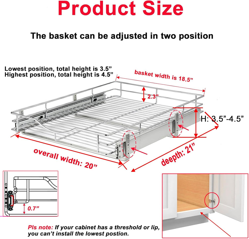 DINDON 1 Tier Pull Out Cabinet Organizer (20" W x 21" D) Heavy-Duty...