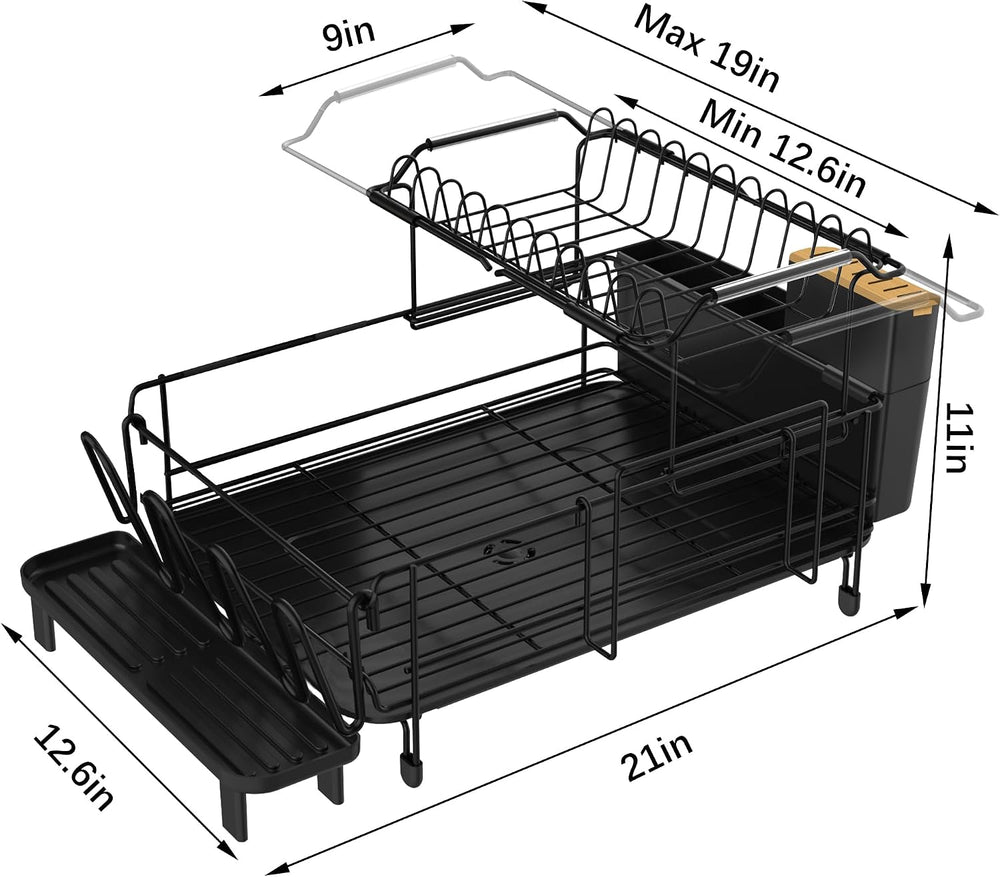Runnatal Large 2-Tier Dish Drying Rack for Kitchen Counter, Black