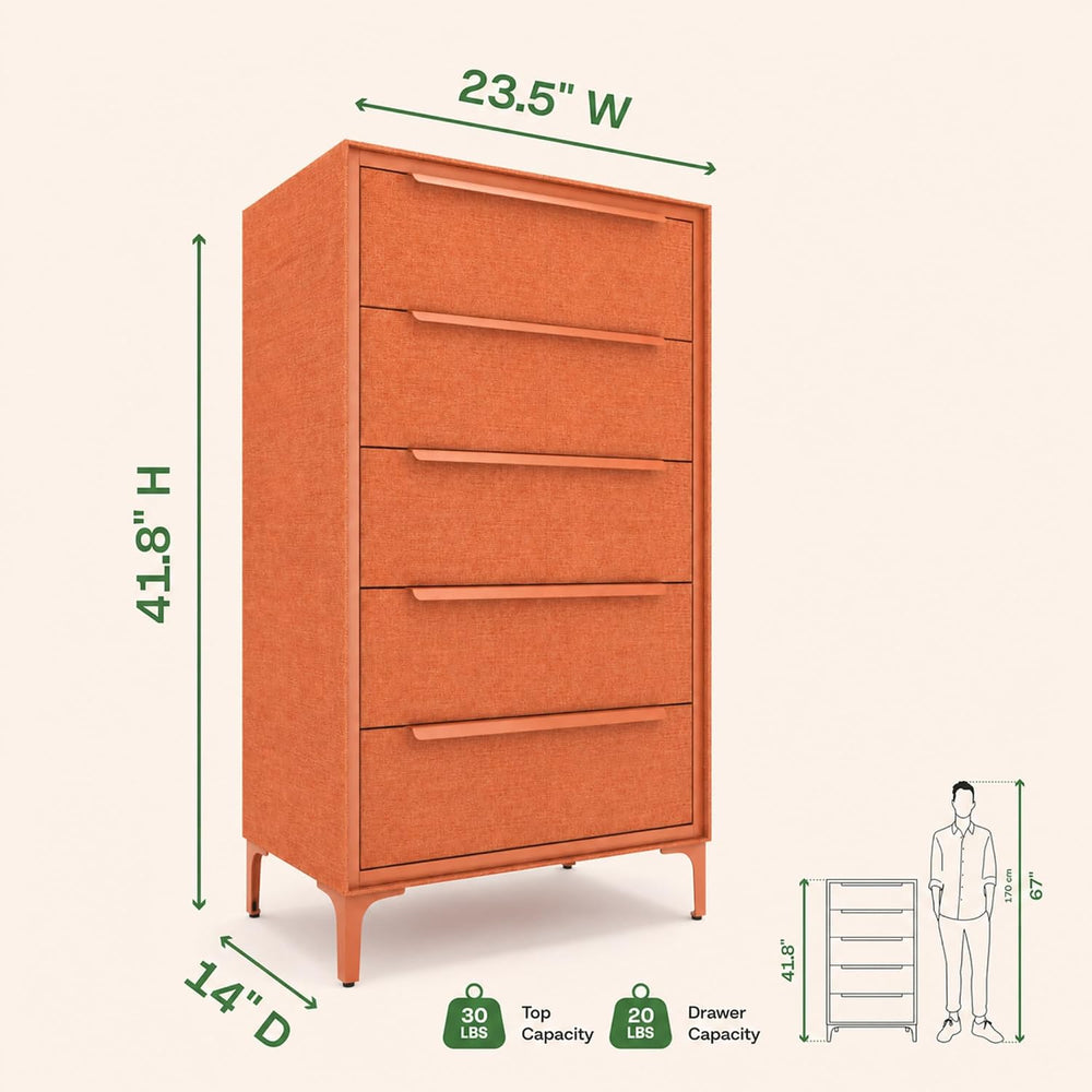 tinge Naima Premium Fabric Dresser - Strong Metal Frame, 5 Spacious Sag-Proof...