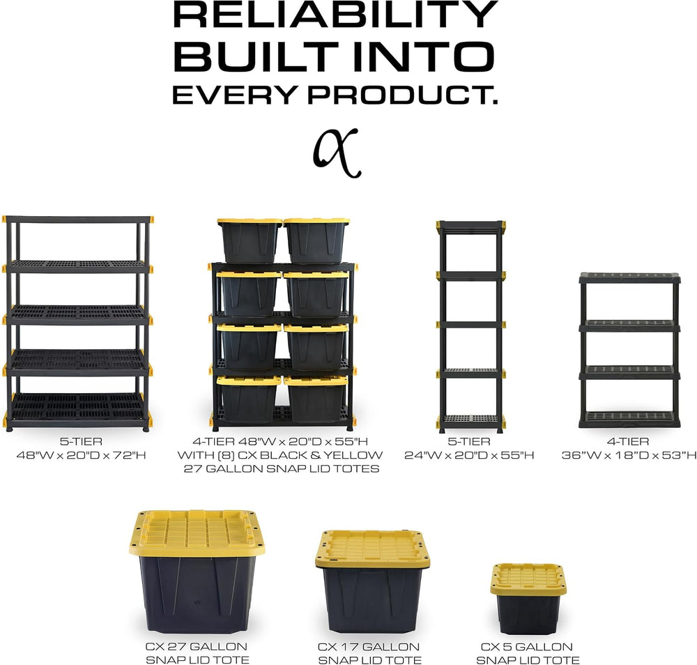 CENTREX 5-Tier Heavy Duty Plastic Storage Shelves for Garage, 2 Pack