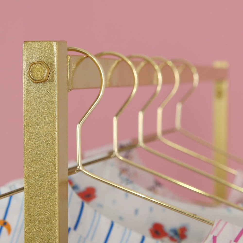 HOMEKAYT Gold Clothing Rack with Wooden Shelf for Boutique Retail Heavy Duty ...