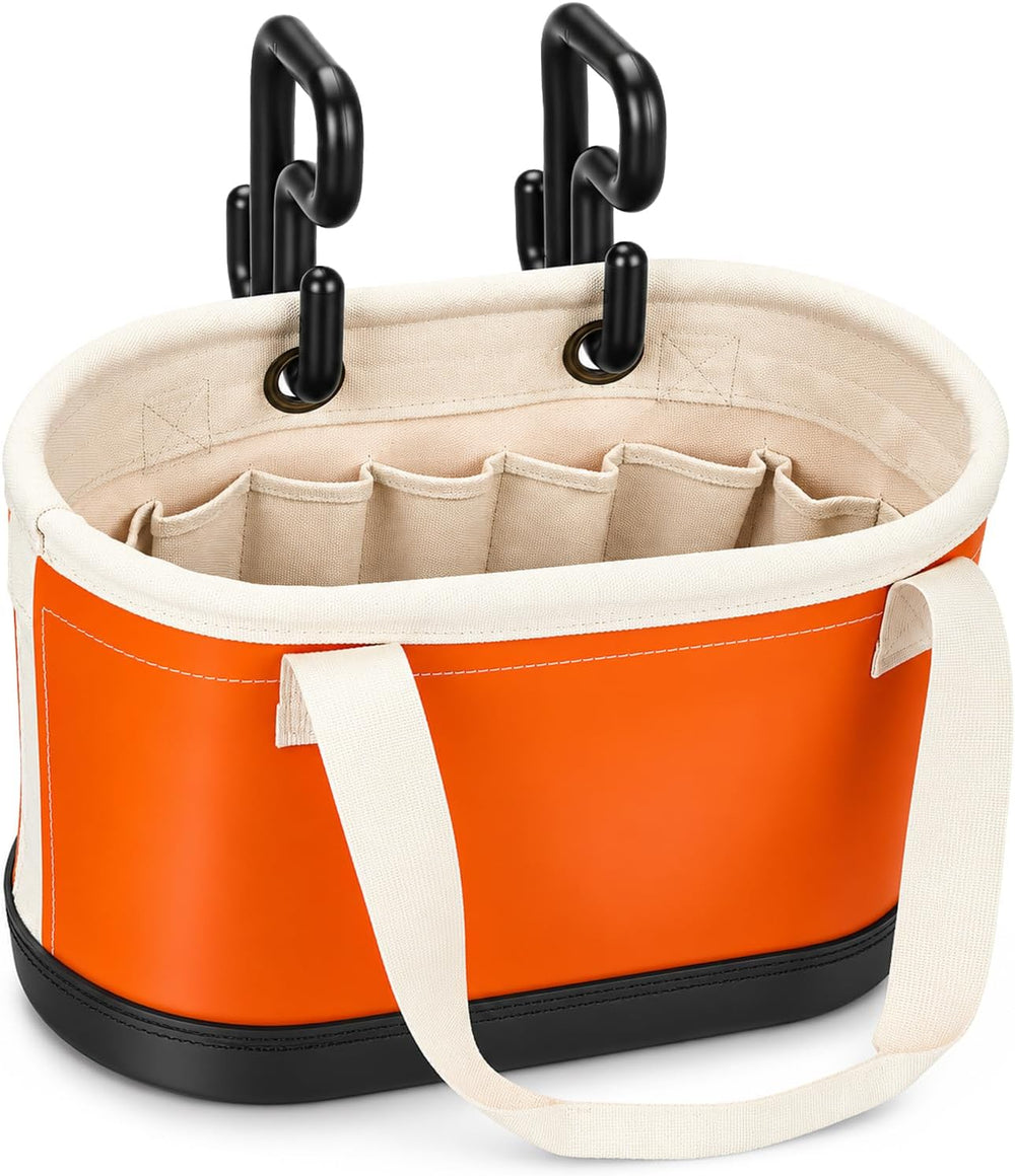 Oval Bucket Tool Organizer with 2 Hooks, 14 Pockets, Lineman