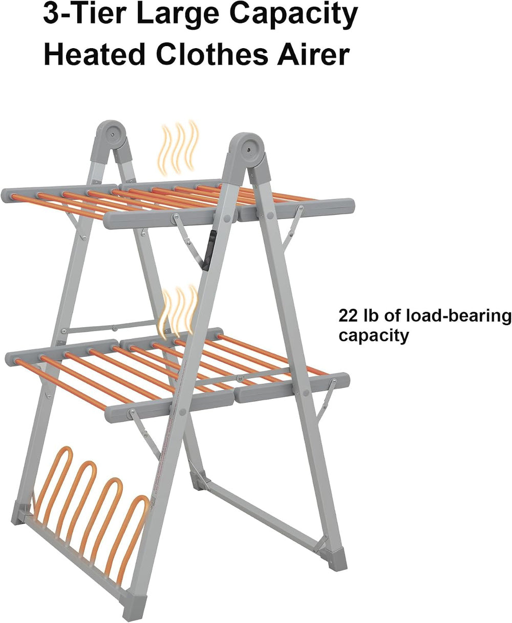 Heated Clothes Drying Rack Foldable Timer Shoes Socks,Silvery Gray