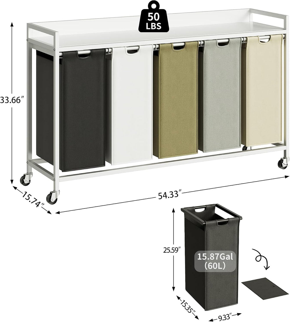 Herture Laundry Hamper with Shelf, Laundry Basket 5 Section, Laundry Sorter w...