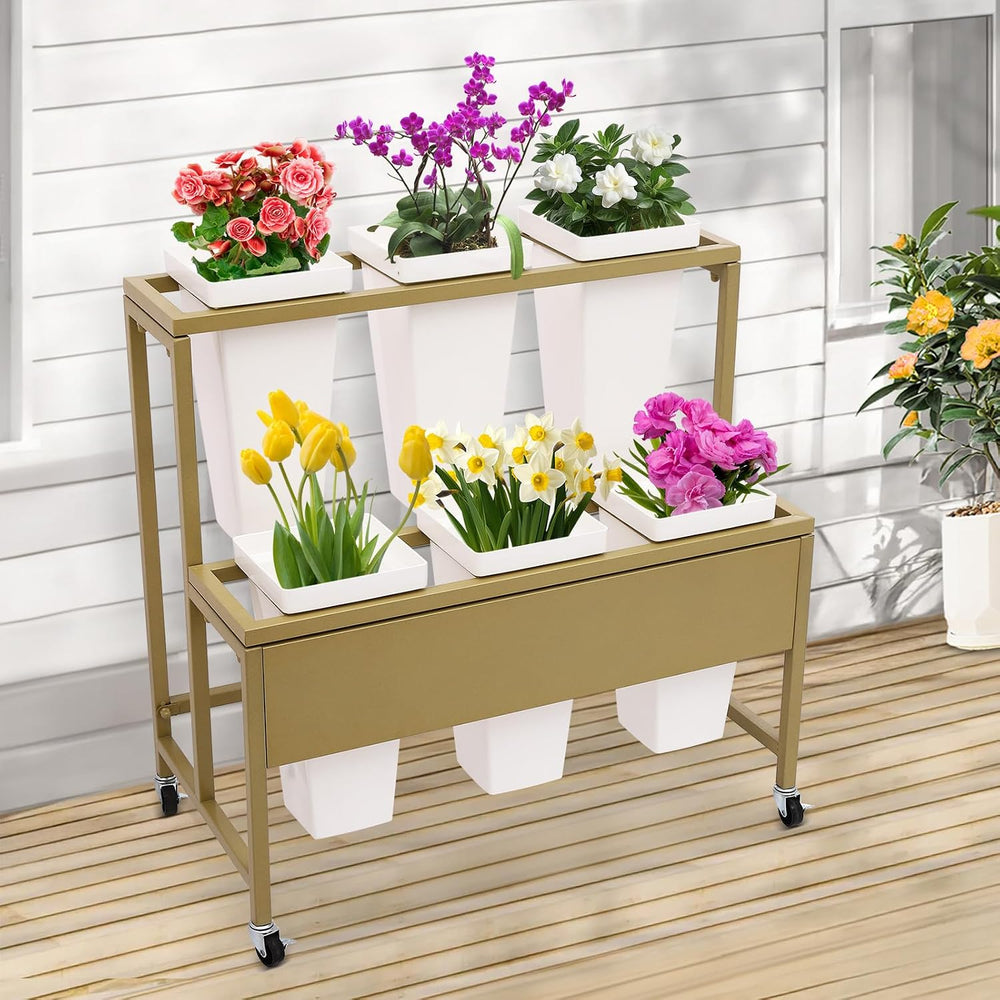 2-Layers Flower Display Stand Metal Flower Display Stand With 6 Pcs Buckets R...