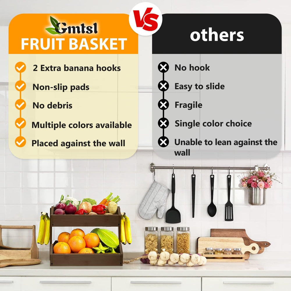 Gmtsl Bamboo Fruit Basket for Kitchen, Fruit Holder for Kitchen Countertop