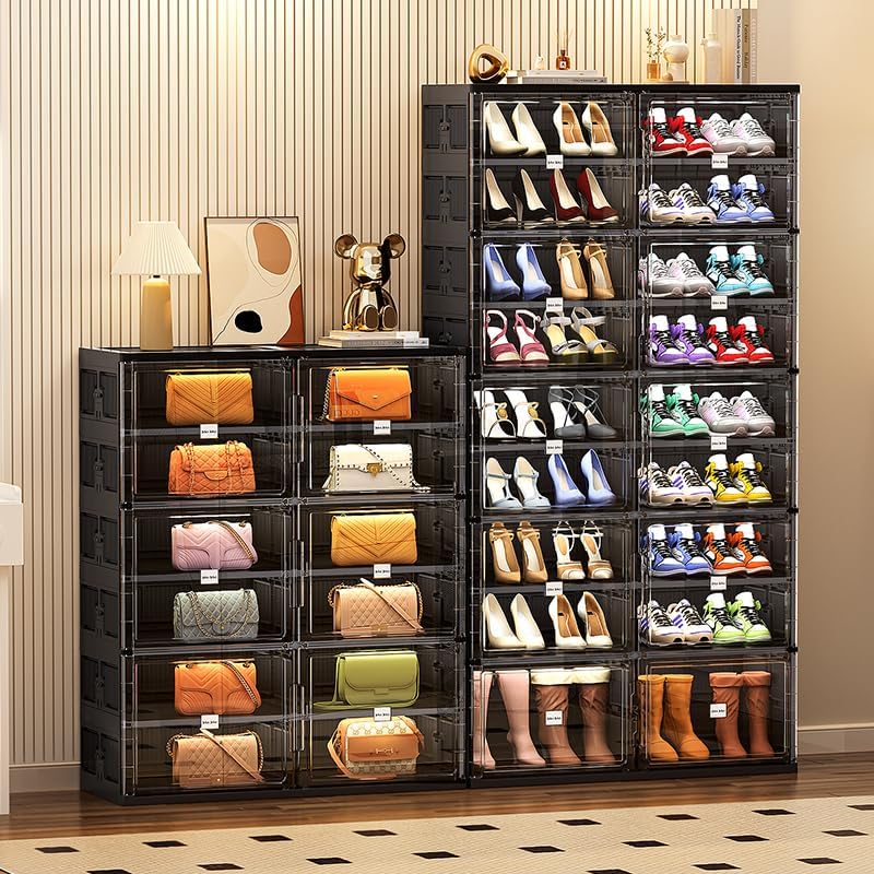 JEKO&JEKO 9 Tiers Foldable Boot Storage Shoe Rack Cabinet for Closet Entr...