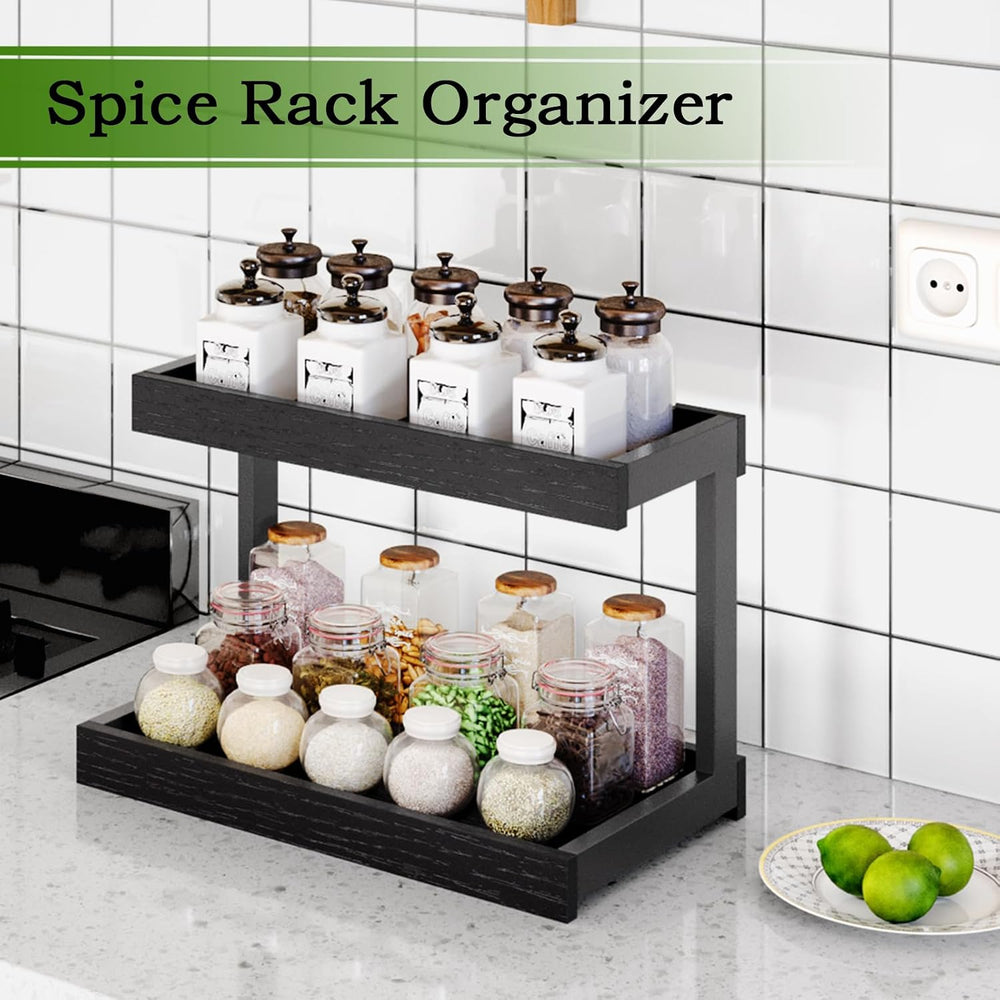 Counter Shelf Organizer, 2 Tier Spice Rack for Countertop, Black