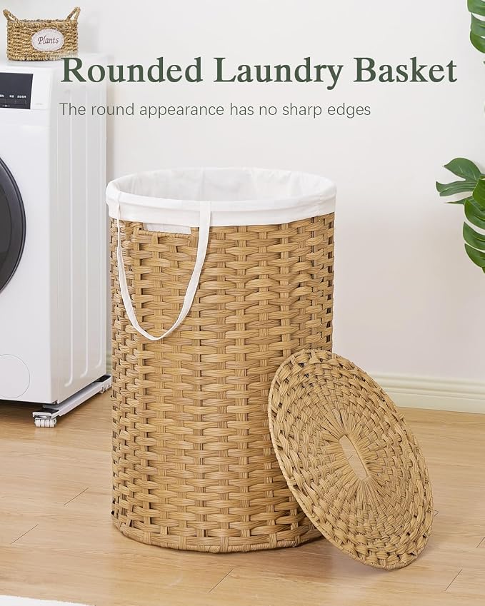 Large Laundry Hamper Laundry Basket Round 34.3 Gal Handwoven Wicker Laundry