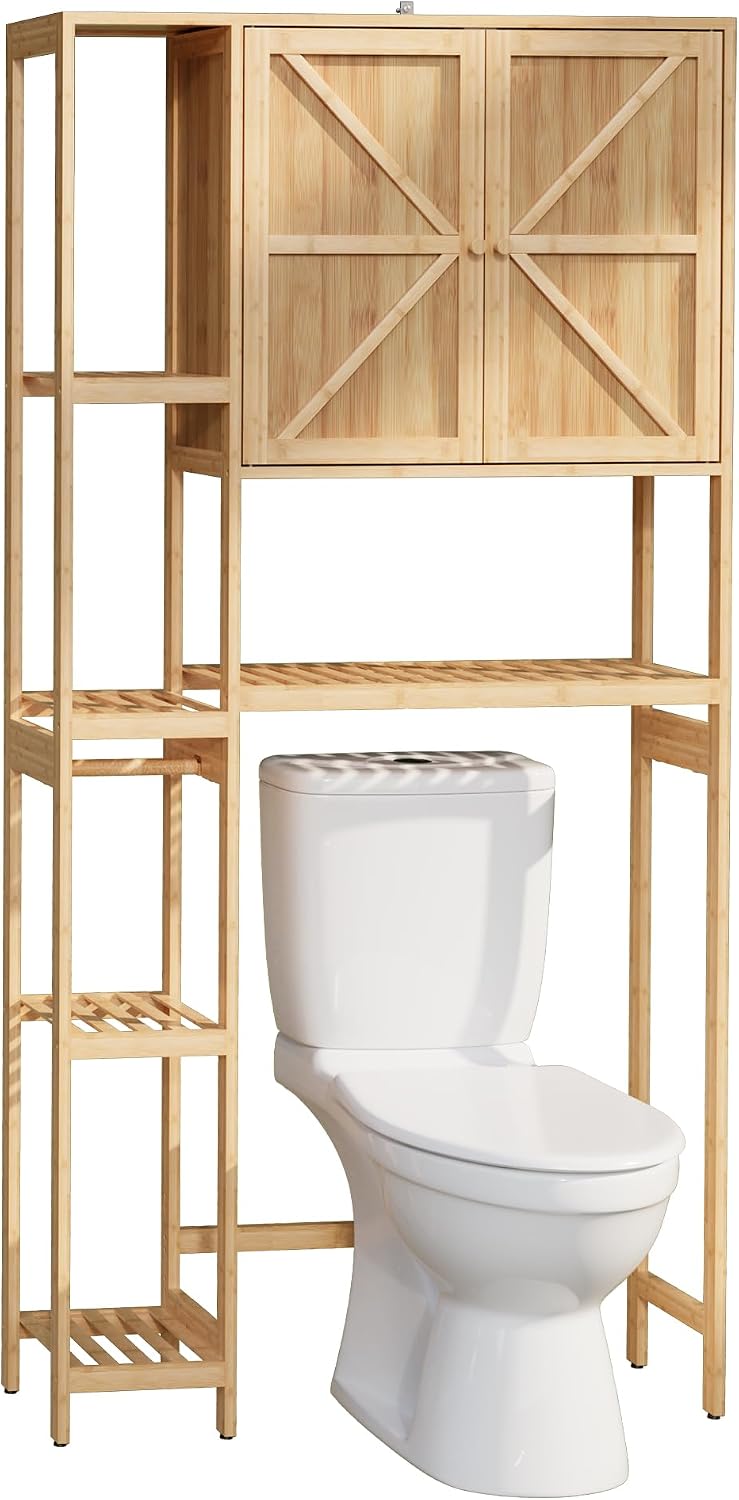 Over-the-Toilet Storage Cabinet with Shelves for Small Bathrooms, Natural