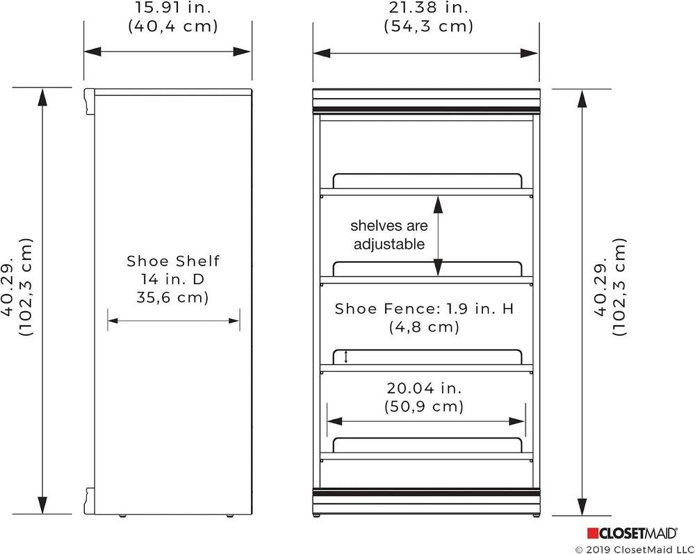 ClosetMaid Modular Storage Shelf Unit with Angled Shoe Shelves, White