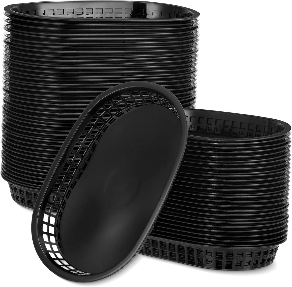 Mimorou 100 Pcs Black Fast Food Baskets 10.5 x 7 Inch