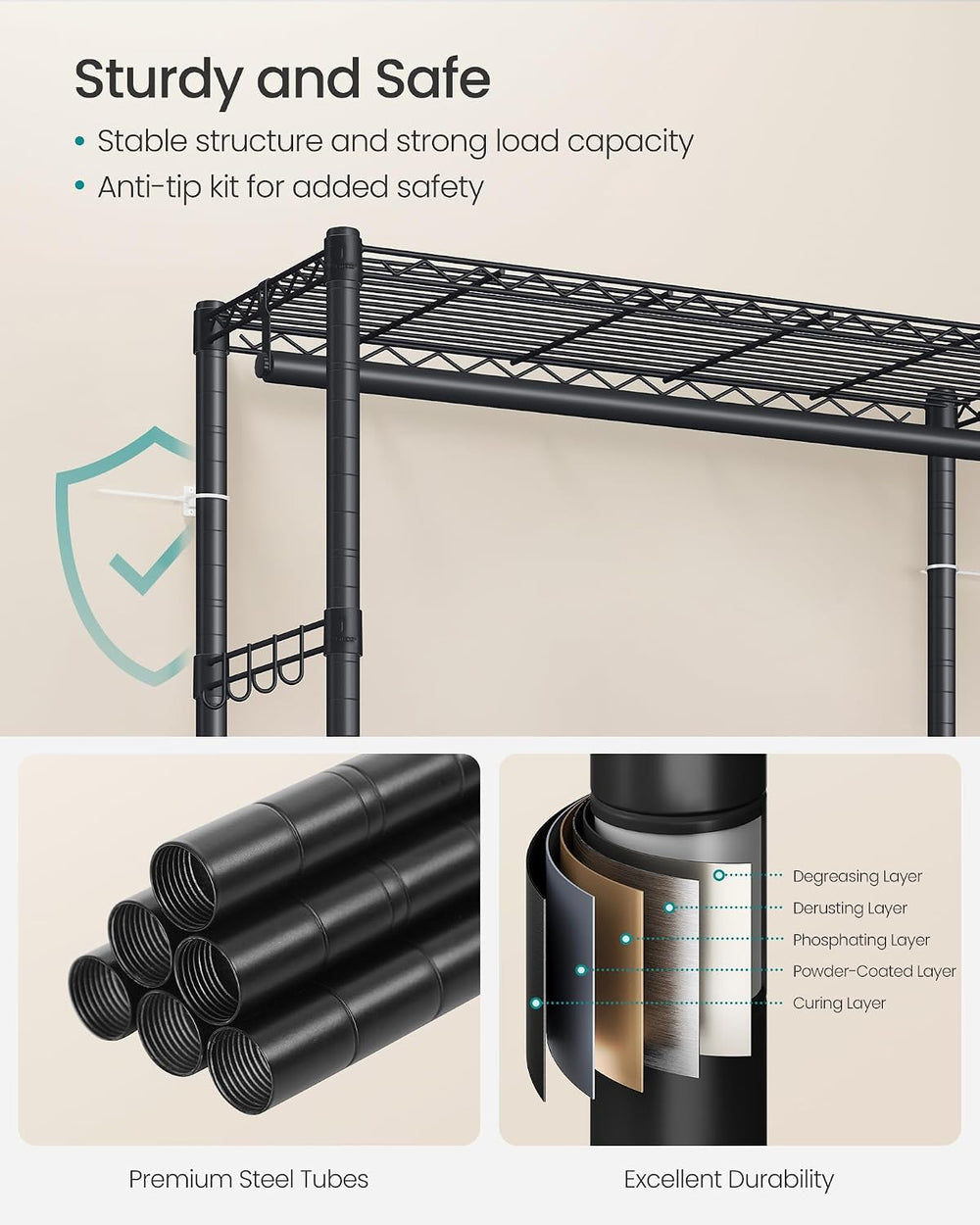 SONGMICS Heavy-Duty Clothes Rack, Portable Closet on Wheels, Garment Rack