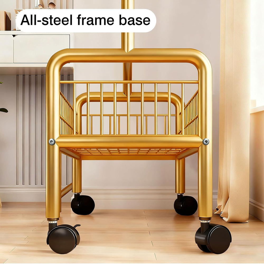 MYUPDALIN Rolling Metal Clothes Rack with Shelves & Storage Basket, Gold