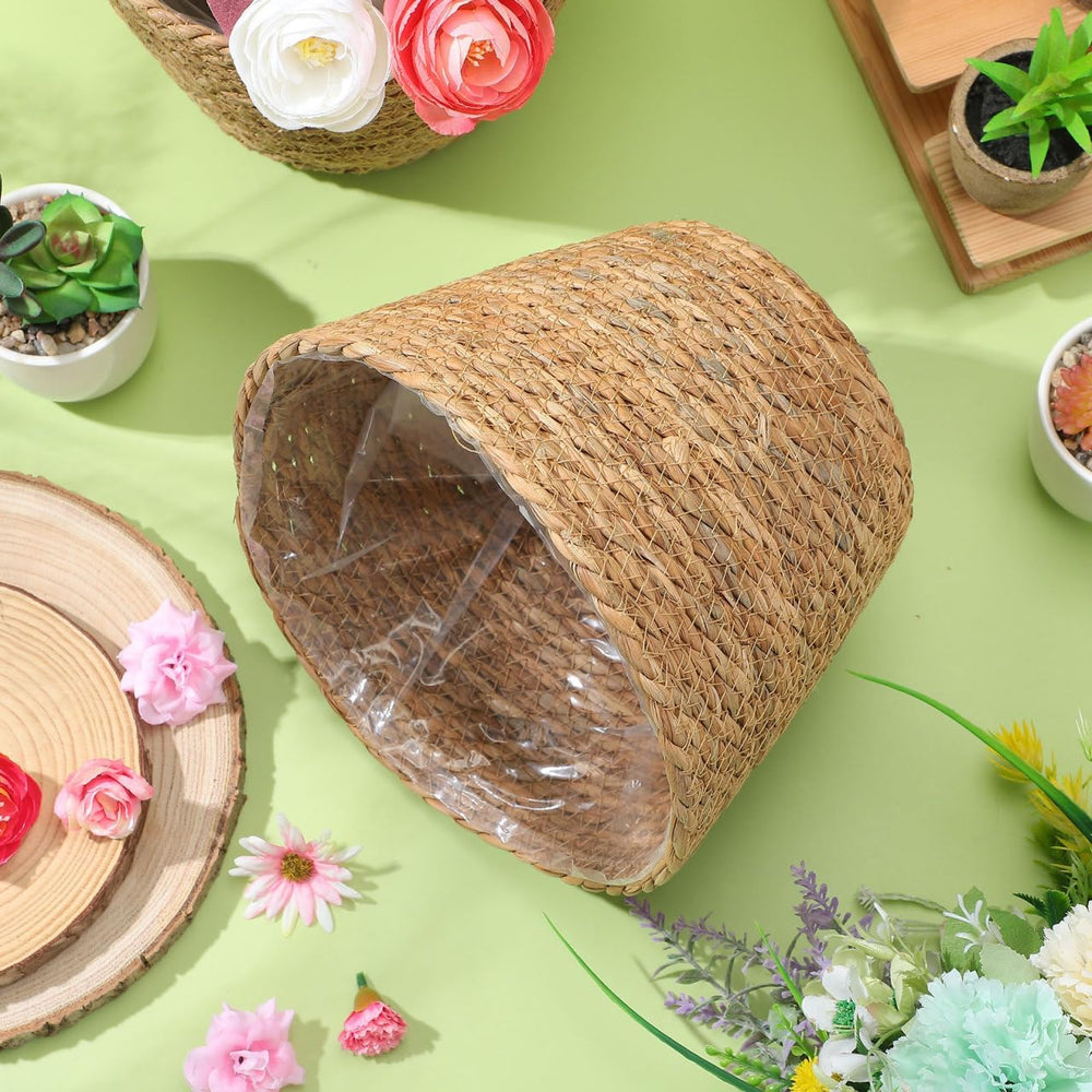 Healifty 2Pcs Woven Plant Baskets with Liners Round Rattan Seagrass Planter
