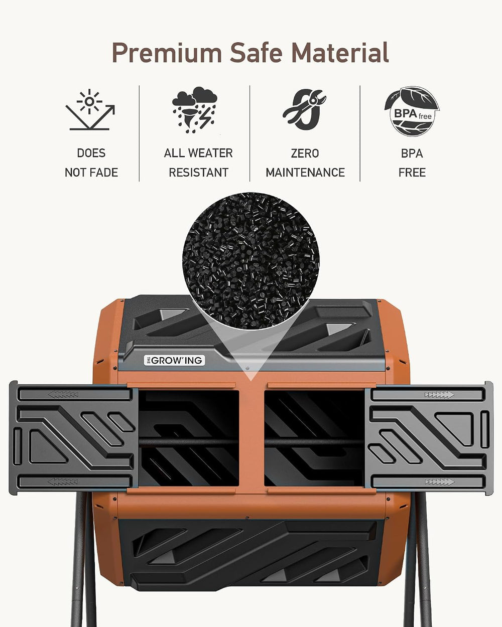 THE Growing 43 Gal Outdoor Compost Bin Tumbler for Backyard Yard, Orange