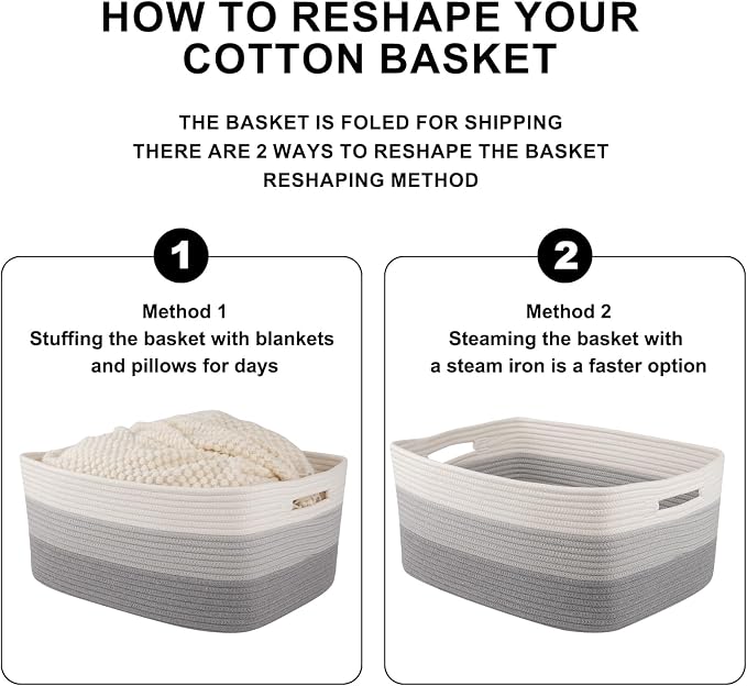Large Storage Basket for Organizing, Woven Rope Basket for Shelves, Closet (3...