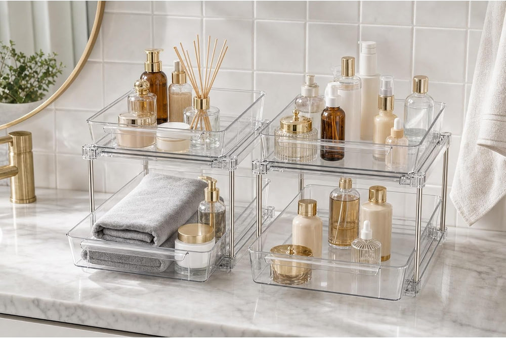 2-Tier Multi-Purpose Bathroom Under Sink Organizers and Storage, Stackable Ki...