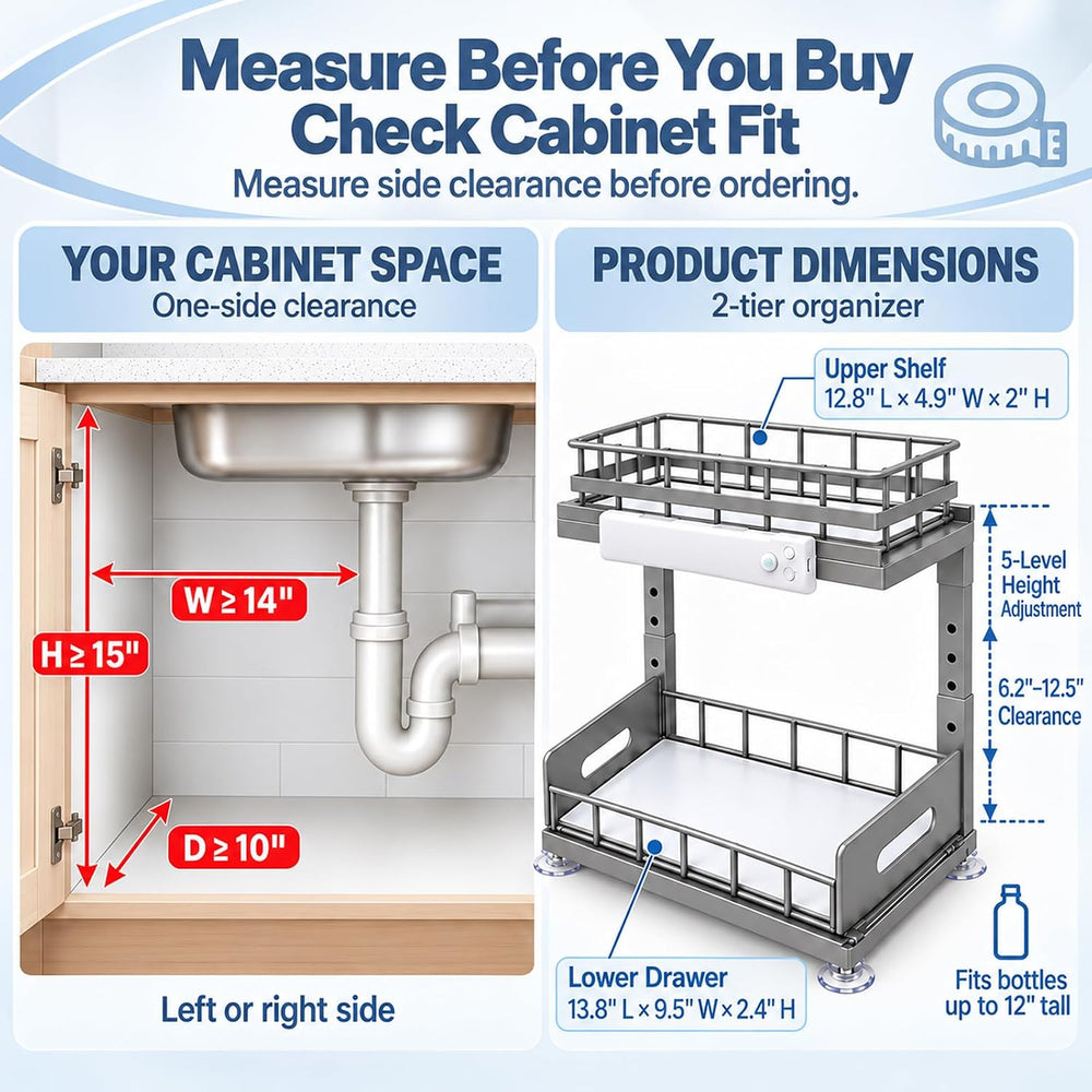 Under Sink Organizer with Motion Sensor LED, Pull-Out Home Organizers