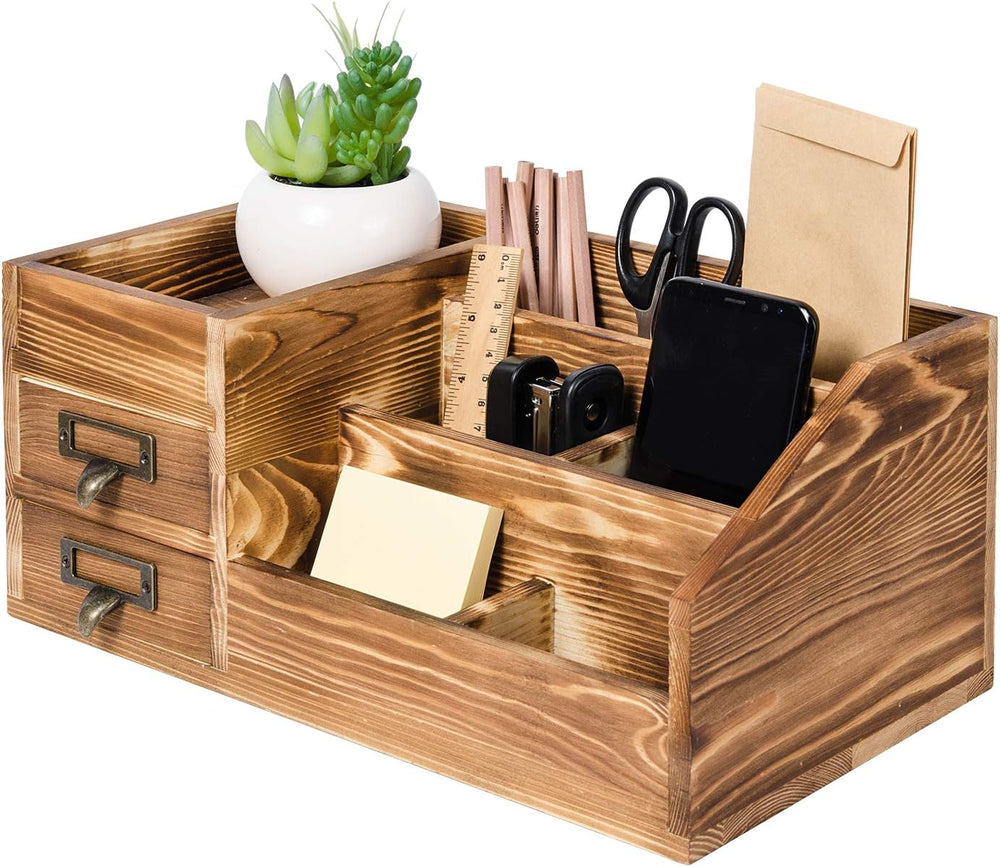 Liry Products Rustic Wooden Desktop Organizer Office Supplies Brown Tabletop ...