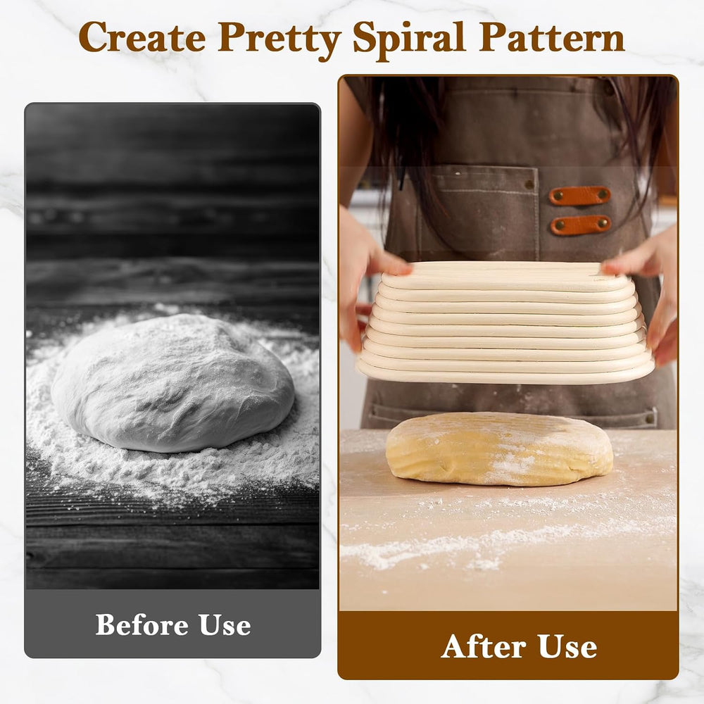 6 Pack 10 Inch Oval Banneton Bread Proofing Basket, Rattan Sourdough Bread Ba...