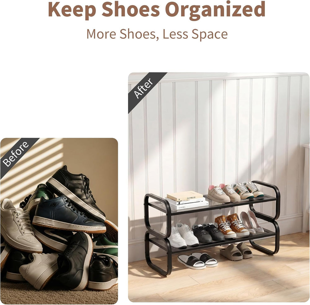 2 Tier Shoe Rack - Expandable Shoe Organizer for Closet