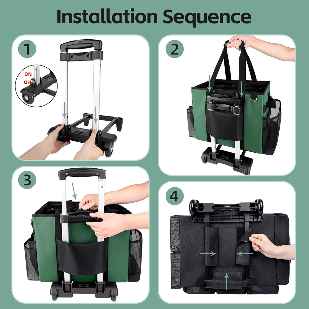 Large Rolling Cleaning Caddy Bag with Wheels, Cleaning Bag with Detachable Tr...