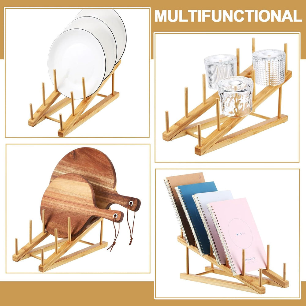 Suclain 10 Pcs Wooden Bamboo Dish Drying Rack Kitchen Cabinet Organizer for C...
