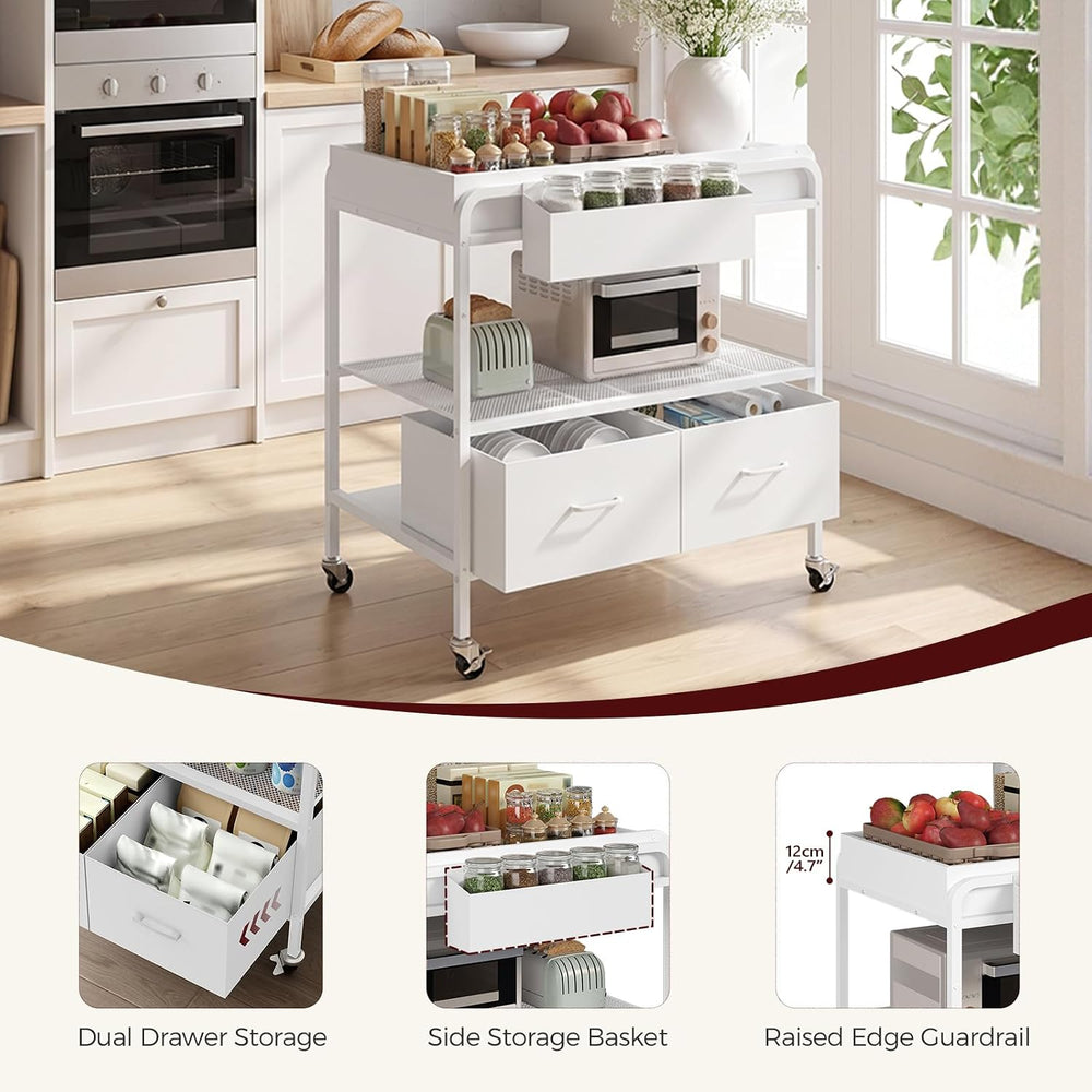 MAHANCRIS Rolling Kitchen Cart, 3 Tier Microwave Table Stand with Storage