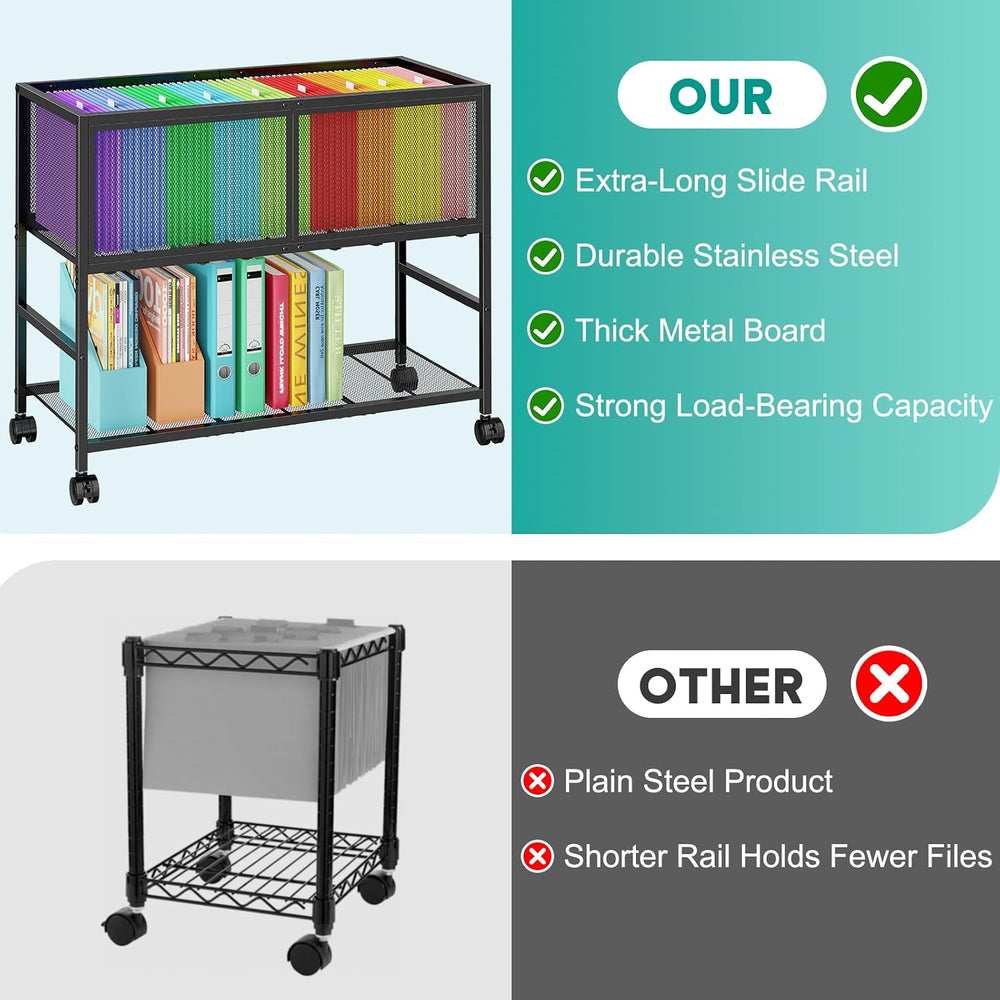 Rolling File Cart with Wheels, Open File Cabinet for Letter Size