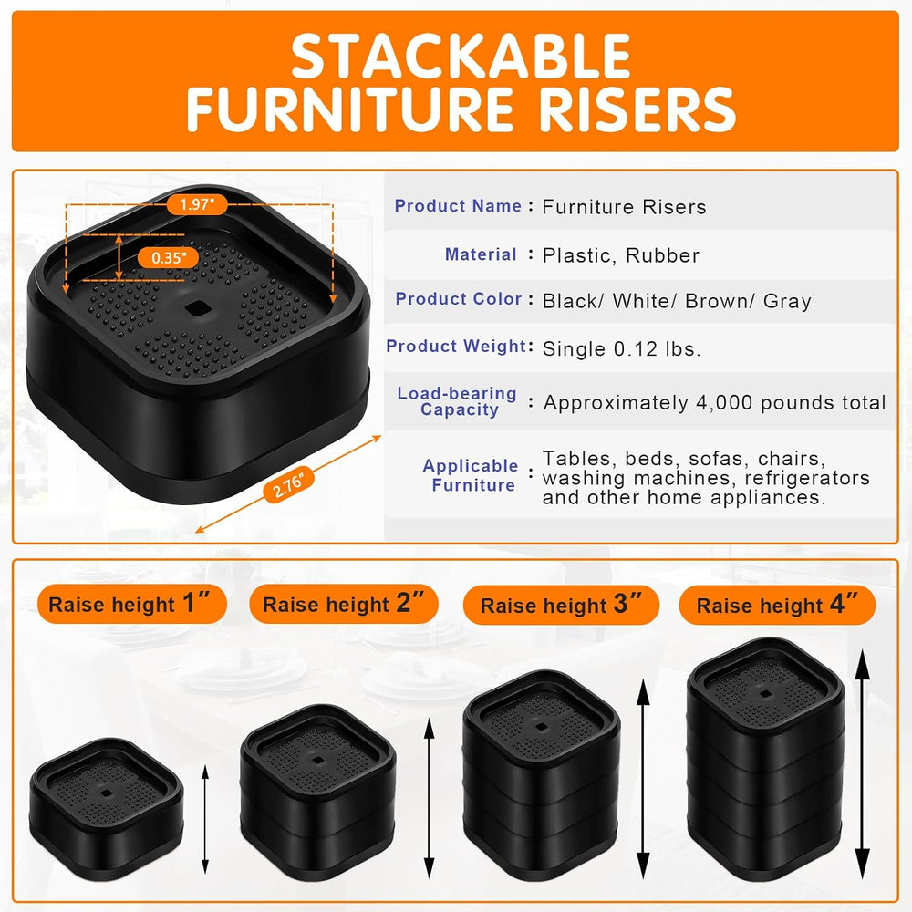 Furniture Risers Adjustable Bed Risers Heavy Duty Lifts Height 3", Squar...