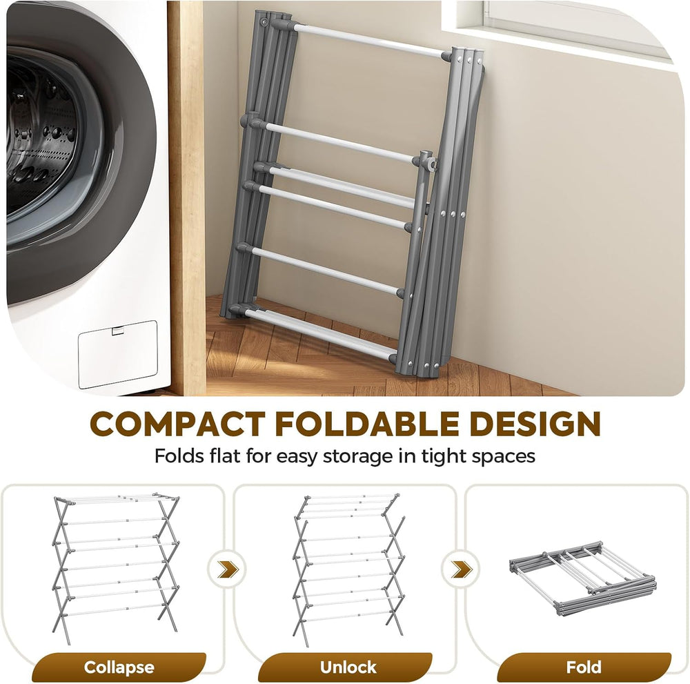 Clothes Drying Rack, 3-Tier Foldable Extendable, White & Grey