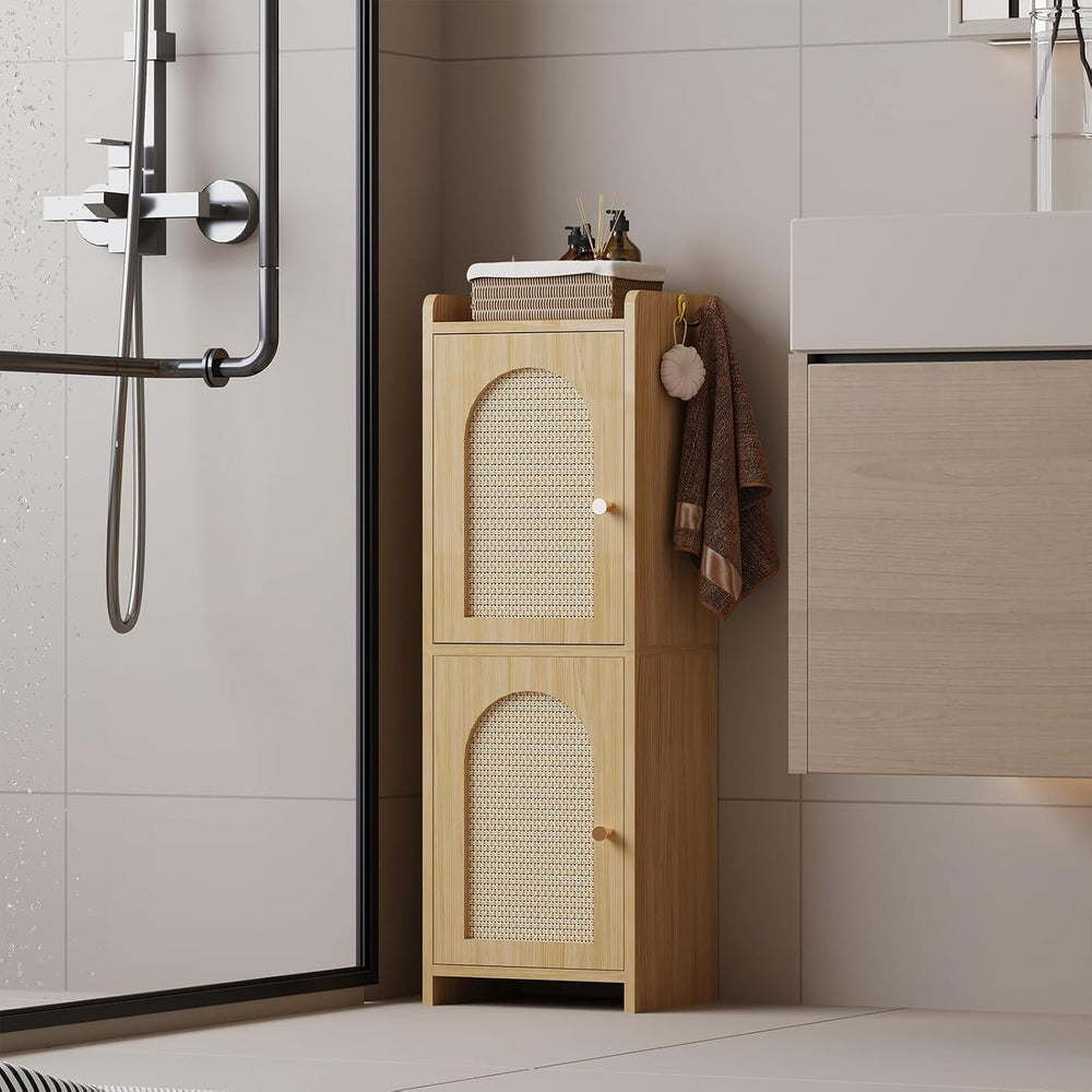 Arbuxzuy Rattan Bathroom Storage Cabinet with 2 Doors and Adjustable Shelf