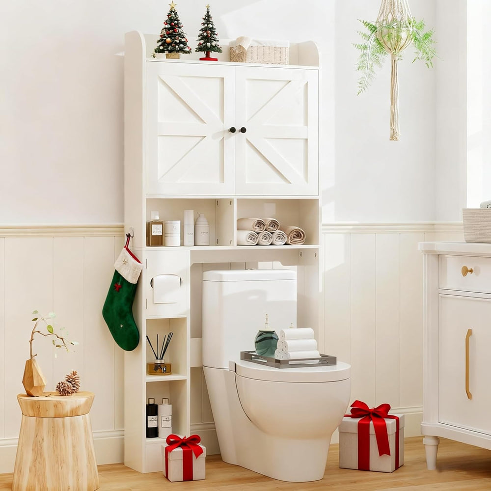 Vipbear Over The Toilet Storage Cabinet, 32.3” W Farmhouse Bathroom Storage C...