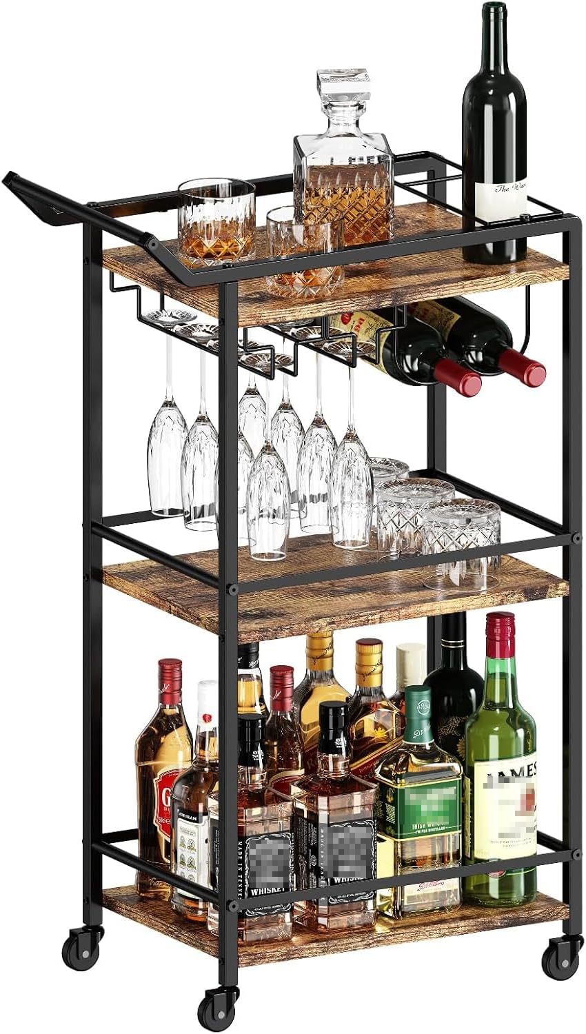 LOTEYIKE 3 Tier Bar Cart, Mini Liquor Utility Cart for Wine Beverage Dinner P...