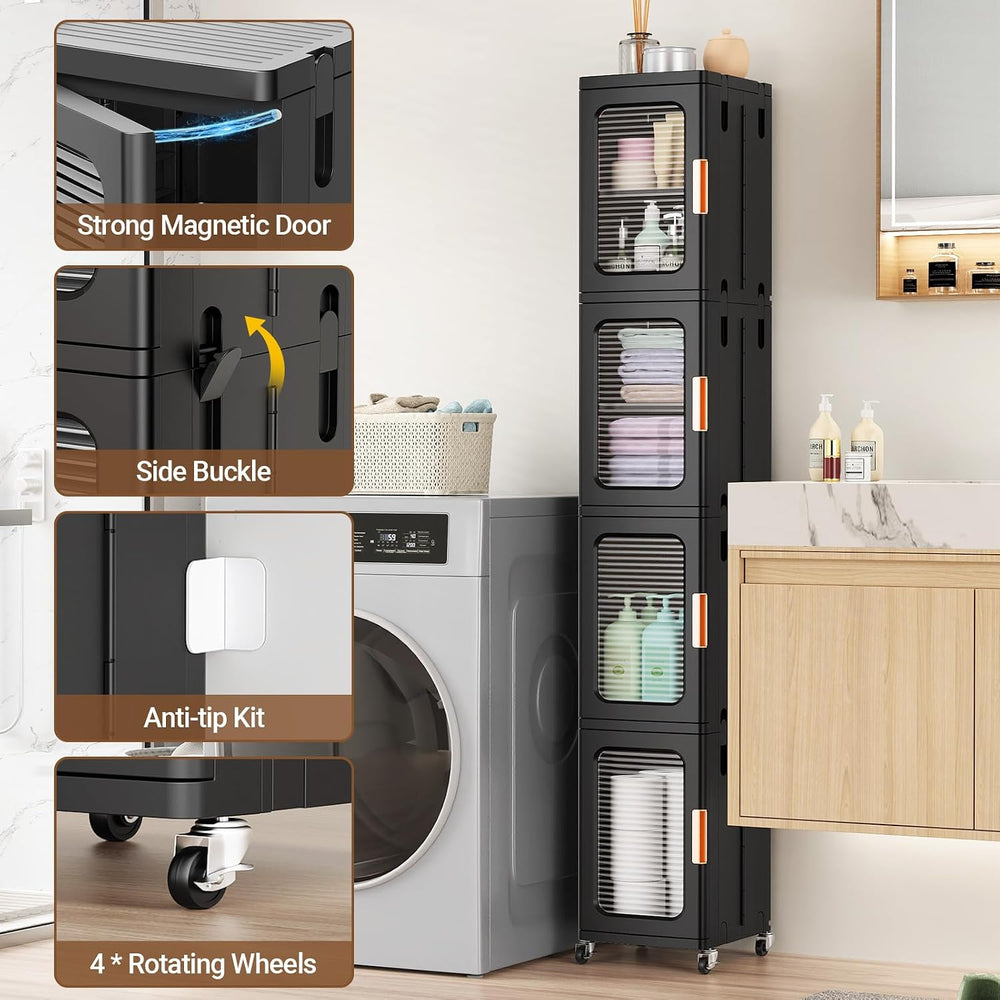 BROVIEW 3-Tier Tall Narrow Storage Cabinet Organizer, Slim Bathroom Cabinets ...
