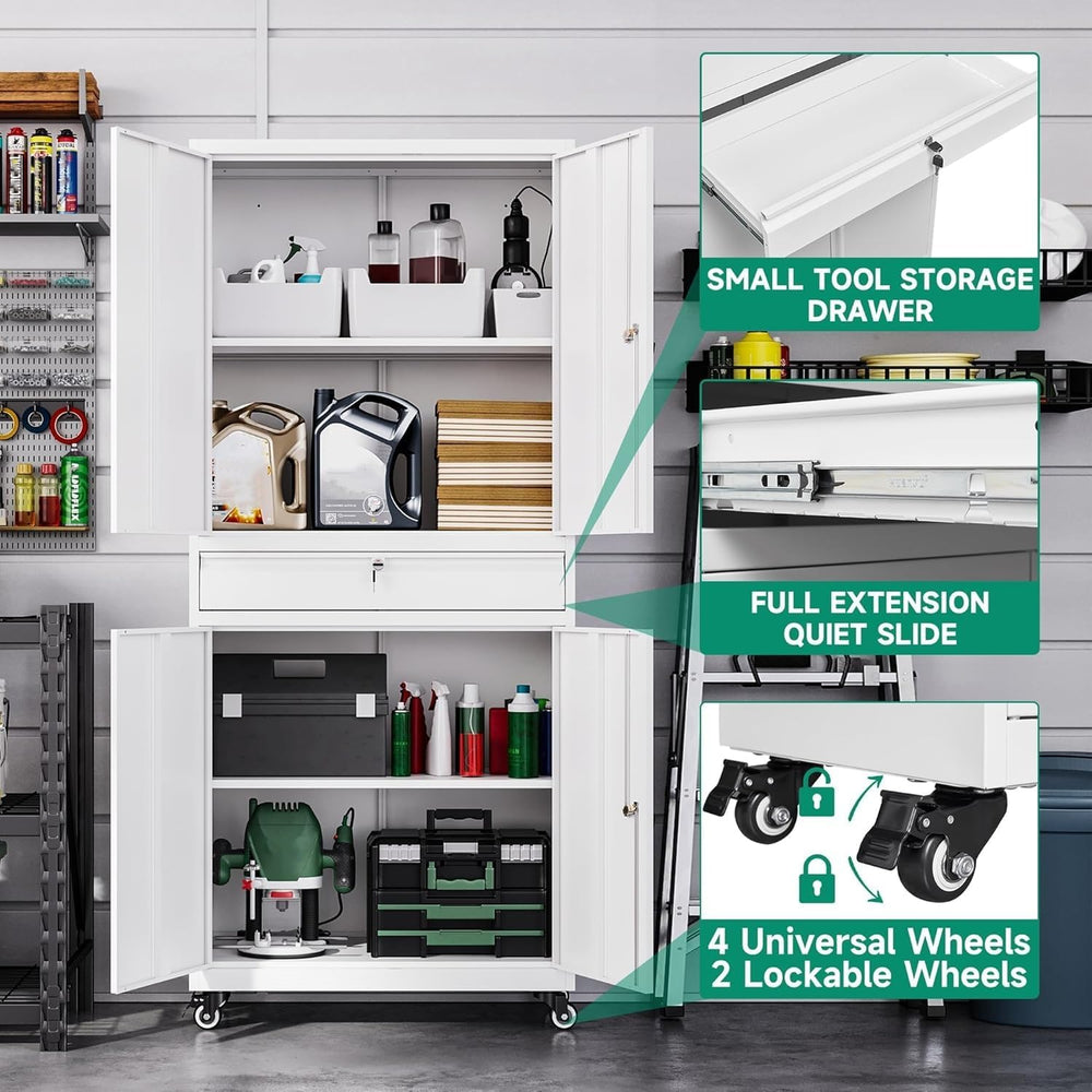 Letaya Metal Garage Storage Cabinet with Wheels,72“ Rolling Tool Cabinet with...