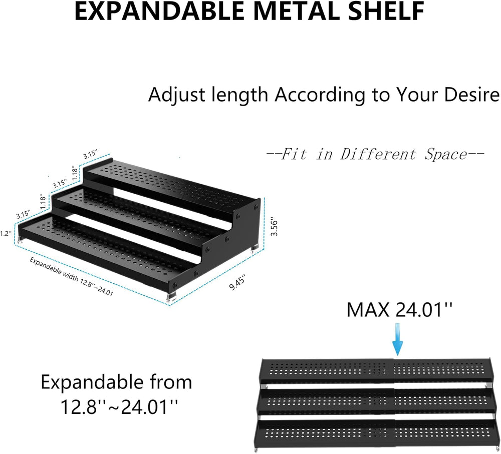 Expandable Spice Rack organizer with 3-Tier step shelf,Modern Design heavy du...
