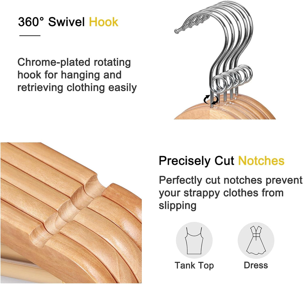 TOPIA HANGER Wooden Hangers 30 Pack, Space Saving Coat Hanger with 360° Swive...