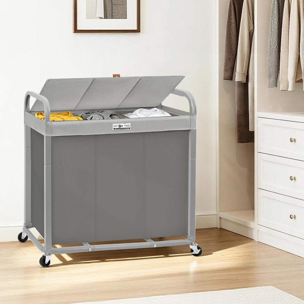 STORAGE MANIAC Laundry Hamper 3 Section with Lid Rolling Laundry Basket