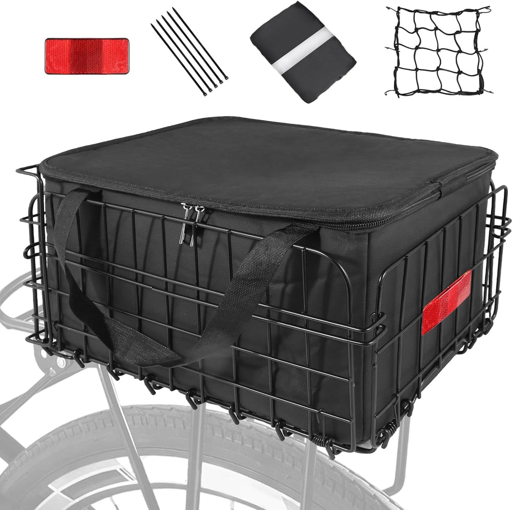 Bike Basket Rear, Folding Bicycle Basket with Removable Waterproof Liner Bag,...
