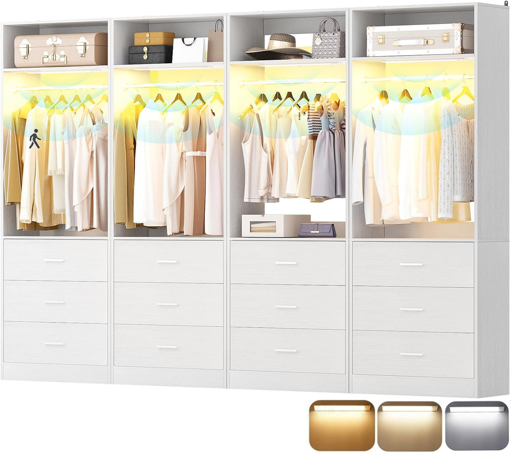 Besiost Freestanding Closet Systems with 4 Motion Sensor LED Lights, 4 Set